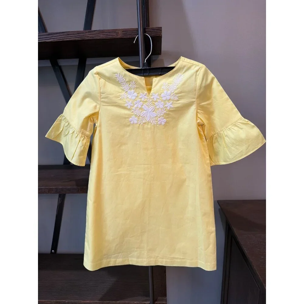 Janie & Jack Sunshine AERIN Embroidered Poplin Shift Dress Yellow Girls Size 6